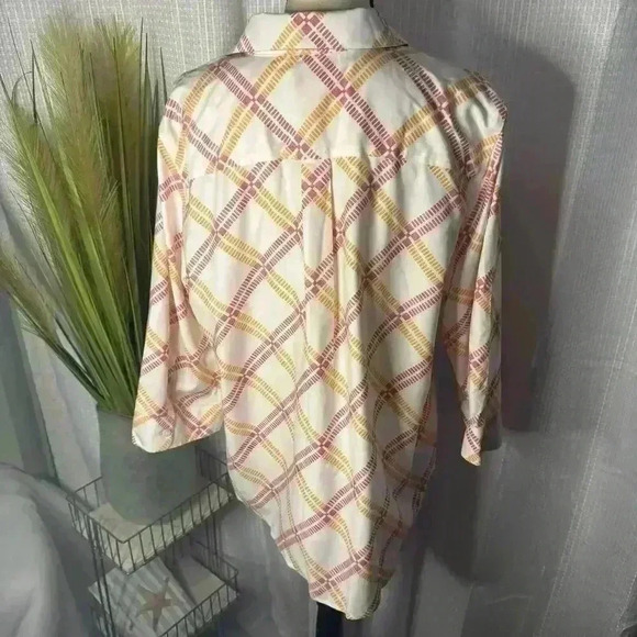 Chico’s Women’s 3 US XL Diamond Stripe Yellow/Orange No Iron Button ⬆️ Blouse... - Picture 5 of 10